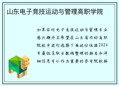 山东电子竞技运动与管理高职学院